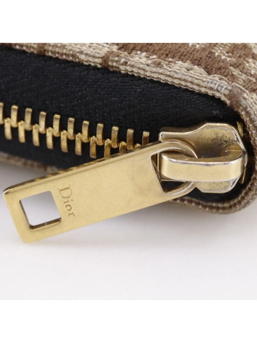 Dior Zip Around Oblique Canvas Brown Wallet
